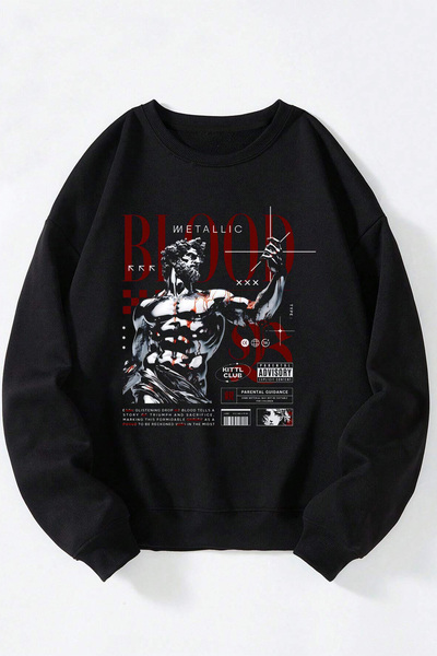 Anetos Μεταλλικό Blood Unisex Μαύρο Φούτερ από βαμβακερό λαιμόκοψη