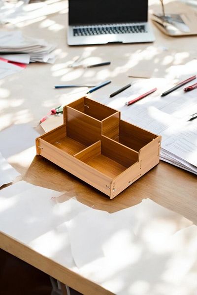 Vekorr Desktop Organizing Box Ξύλινο διαμέρισμα πολλαπλών χρήσεων Μολύβι Scissors Organizer Organizer