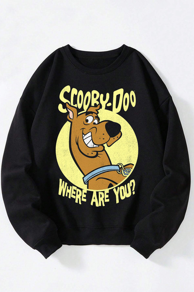 Anetos Scooby Doo Unisex Siyah Bisiklet Yaka Pamuklu Sweatshirt