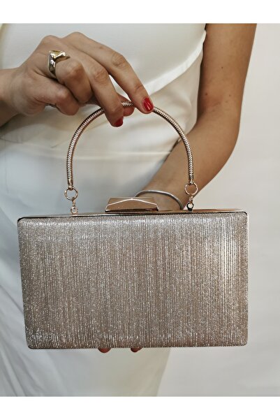 BEEGİ CONCEPT Women's Laser Golden Evening Dress Clutch Night Chain Wedding Bag
