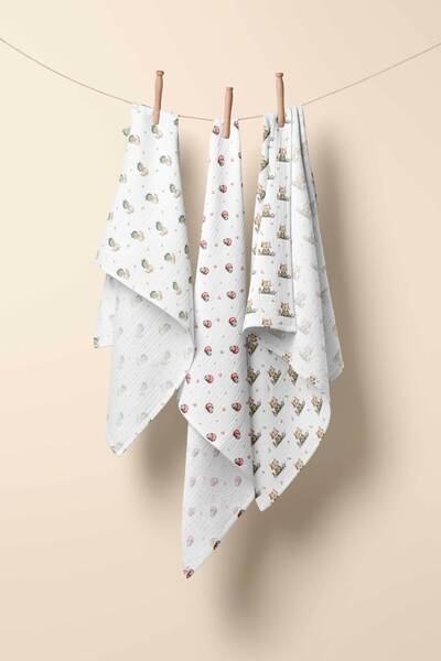 cekic kids Set of 3 - 2 Layer Patterned Muslin Baby Blanket - 100% Cotton - 80X90 cm