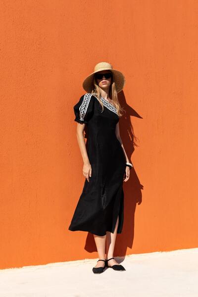 KAMEYA TRİKO DETAY ASİMETRİK YAKA ELBİSE 25S40744