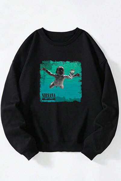 Anetos Nirvana Baby Unisex Sweatshirt din bumbac negru cu guler rotund