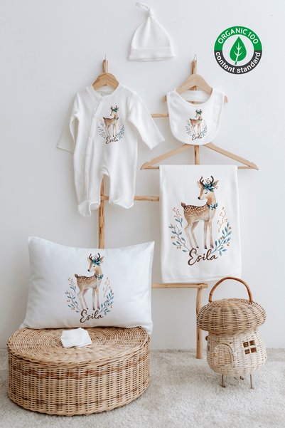 Lilabio %100 Organik İsme Özel İsimli 6lı Hastane Çıkışı Tulum Set Ceylan