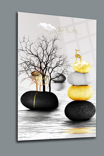 glassartdesign Pictură pe sticlă cu pietre și cerb Pictură modernă pentru suf...