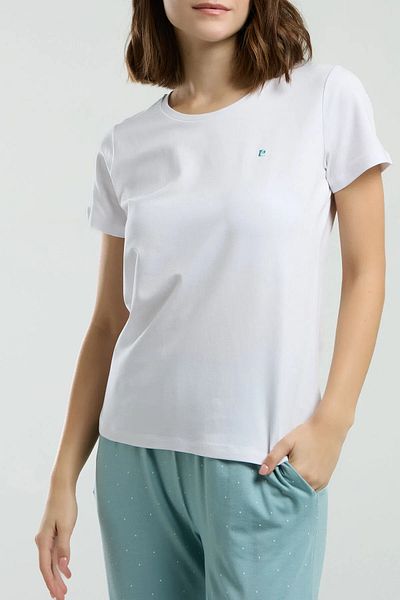Pierre Cardin Set pijamale albe pentru femei - din viscoză, lycra, gât turnat, mânecă scurtă, cu buzunare
