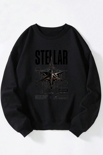 Anetos Stellar unisex sweatshirt negru cu guler rotund din bumbac