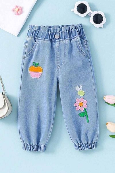 Minigimin Cicileri Girl's Soft Denim Pants, Light Blue