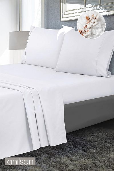 Anılsan Plain White Single/Double Elasticless Sheet and Pillow Case Set, 63Tel