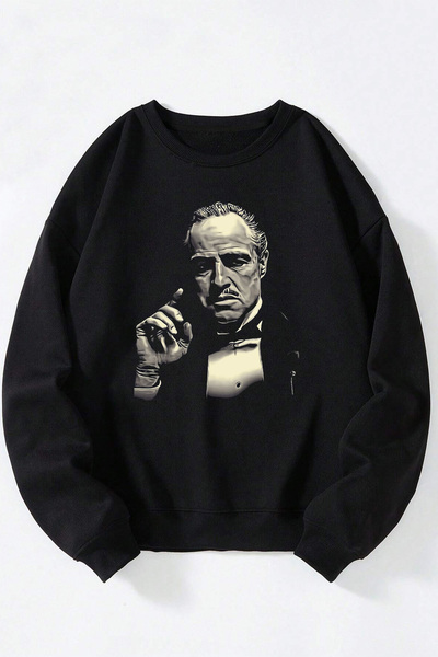 Anetos Hanorac unisex negru din bumbac guler rotund Gad Father tricou