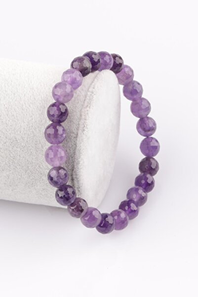 Alibaba Doğaltaş Amethyst Natural Stone Bracelet 8 Mm Faceted Globe Cut