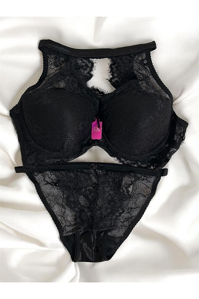 F.K Underwire Halter Push up Lace Bra Panty Set