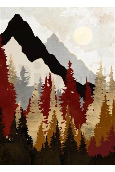 pixartsanat Mountains and Pine Trees 48X69 Pixart Art Diamond Mosaic Painting Diamond Turkey