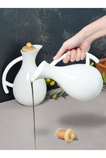 Bayev Fiona 1000ml 2-Piece Porcelain Oil Sheet Set - XL Bamboo Lid Vinegar Set