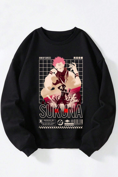Anetos Φούτερ από βαμβάκι με λαιμόκοψη Sukuna Jujutsu Kaisen Unisex