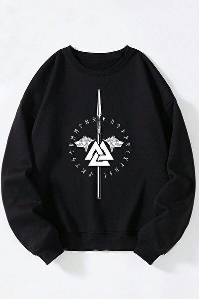 Anetos Logo Black Wolf Unisex, Sweatshirt din bumbac cu guler rotund, negru