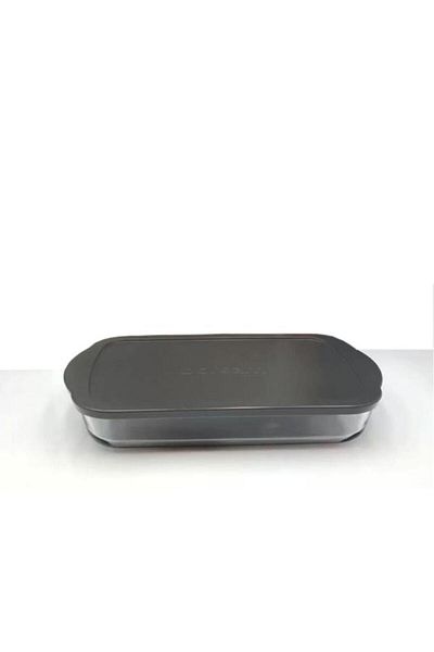 Paşabahçe 59124 Gray Covered Rectangular Pyrex Oven Tray with Handle
