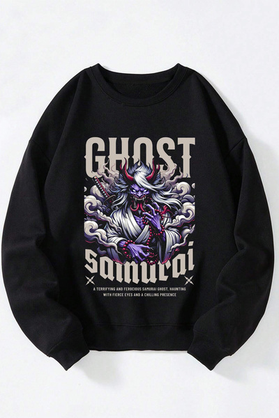 Anetos Ghost Samurai unisex negru guler rotund bumbac sweatshirt