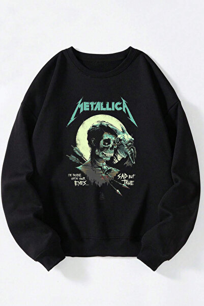 Anetos Metallica Sad But True Unisex Negru Guler Rotund Bumbac Sweatshirt