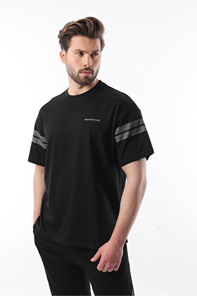 Madmext Detailní pánské šortky Black Stripe T-shirt Set E7301
