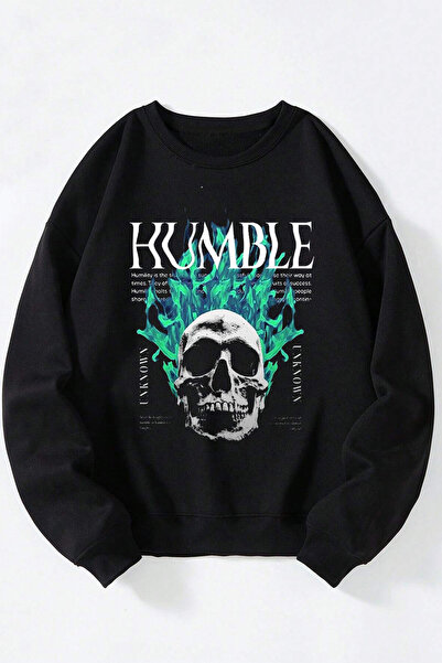 Anetos Humble unisex negru guler rotund din bumbac sweatshirt