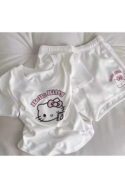 Karakedi Hello Kitty biela 2-dielna pyžamová súprava