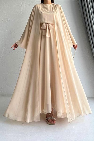 MELEK ARAZ Σετ κρέμα Bella Chiffon Abaya