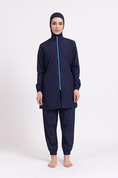 Pemilo Women's 23203 Drawstring Parachute Full Hijab Swimsuit Navy Blue