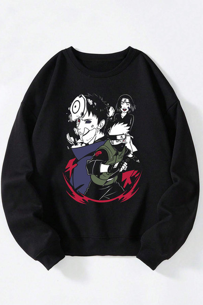 Anetos Φούτερ Team Kakashi Unisex Μαύρο Βαμβακερό με λαιμόκοψη