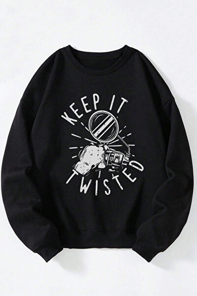 Anetos Keep It Wısted Unisex Hanorac Negru cu Guler Rotund din Bumbac