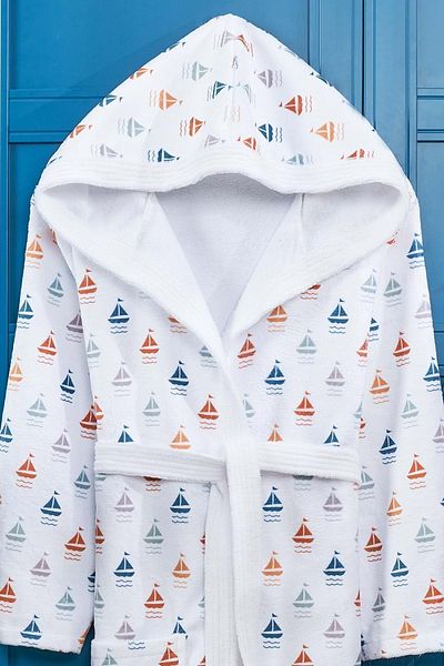 VEVİEN HOME Ship Pattern Digital Printed Young Children's Bathrobe
