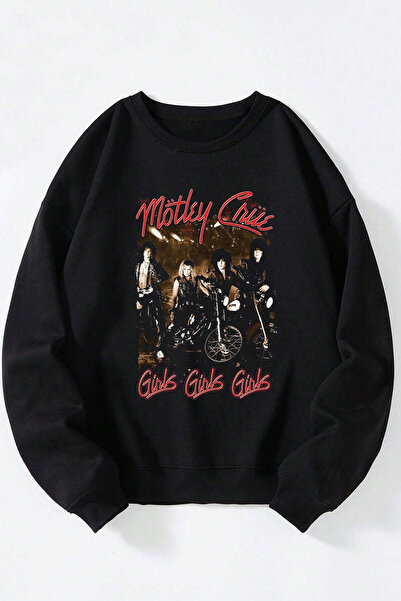 Anetos Motley Crew Unisex Sweatshirt Negru cu Guler Rotund din Bumbac