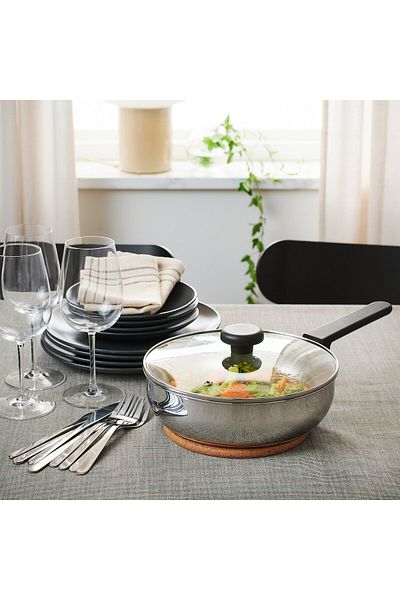 erorex Sauté pan with lid, clear glass/stainless steel, 24 cm