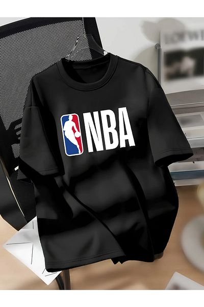 Revasser Unisex Ανδρικά/Γυναικεία ΜΠΑΣΚΕΤ/ΝΒΑ Πολύχρωμο Προσαρμοσμένο Μπλουζάκι από βαμβακερό λαιμόκοψη με λαιμόκοψη