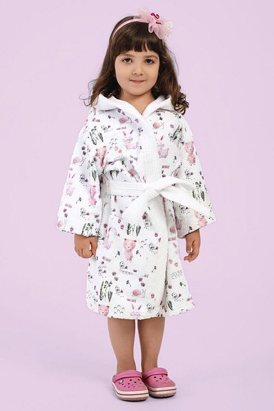 VEVİEN HOME Happy Animals Digital Printed Children's Bathrobe