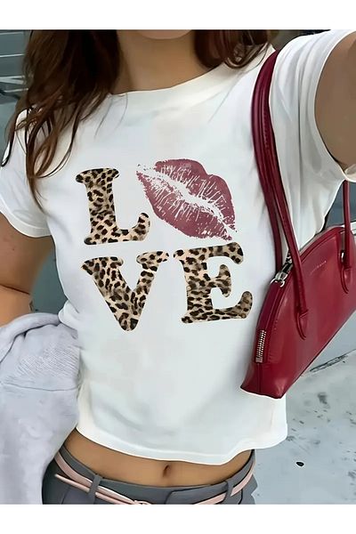 npLStore Women's Love Printed Crop Blouse