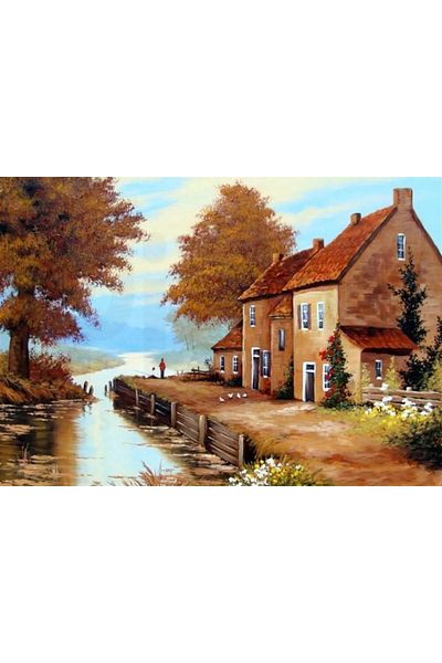 pixartsanat House by the River 61X43 Pixart Art Diamond Mosaic Painting Diamond Turkey