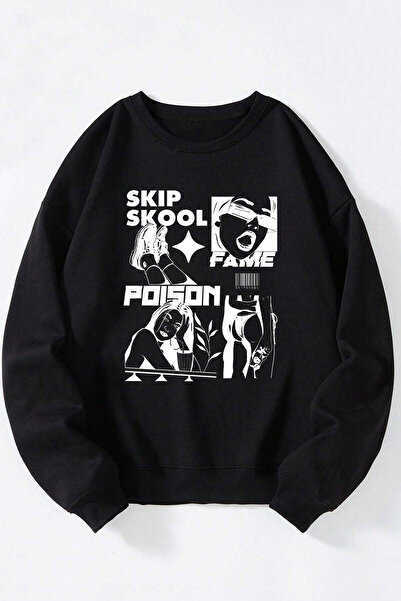 Anetos Skıp Skool Poison Fame unisex negru guler rotund bumbac Swea tricou