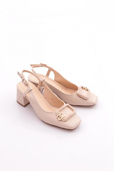 DGN Pantofi cu toc cu spatele deschis de damă, bej 352273539