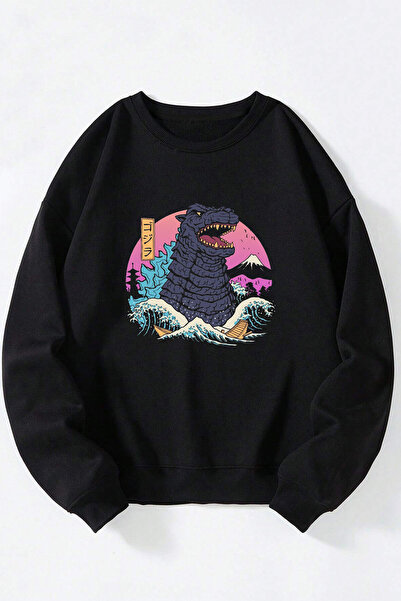 Anetos Monster japonez unisex negru guler rotund bumbac Swea tricou