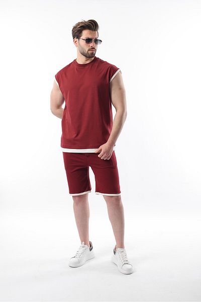 Madmext Claret Red Zero Sleeve Ανδρικό Σορτς T-shirt Σετ E7308