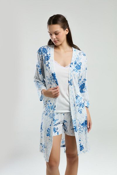 Pierre Cardin Set 3 piese pentru femei, maiou alb cu bretele, pantaloni scurți cu flori Set rochie florală