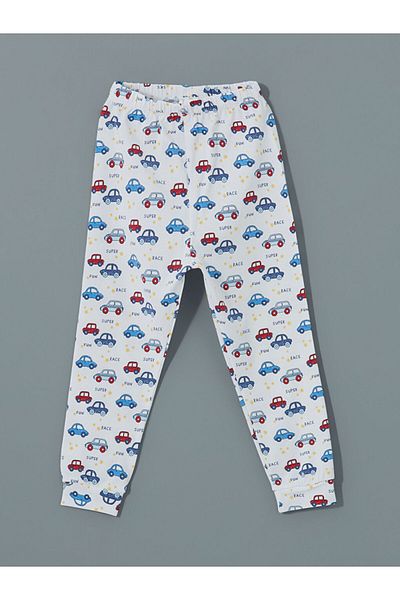 LC Waikiki Lcw Baby Ecru Elastic Waist Printed Baby Boy Pajama Bottom