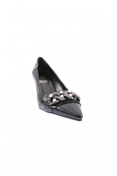 DGN Fb-39-1563 Black Patent Leather - Pearl Stone Twist Detailed Women's Heeled Shoes