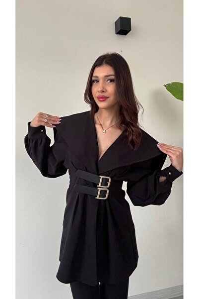 modadagiyim Жіночий довгий балонний рукав з подвійним поясом Преміум туніка-ж...