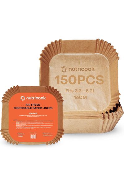 Nutricook 150pcs Disposable Air Fryer Liner, Water/oil proof for Baking, Roasting, and Air Frying, 16cm Square