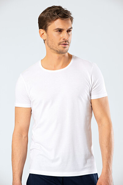 Cacharel 2169 Модальна футболка з круглим вирізом для чоловіків - Біла