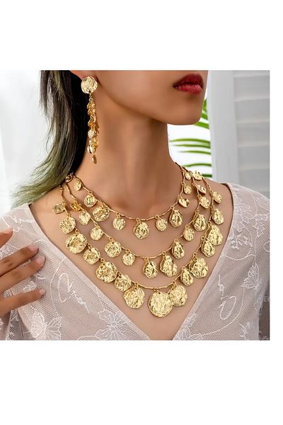 mos&more 3 Piece Gold Women's Necklace Earring Set