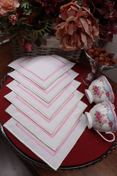 vipceyiz 6 Pack Ecru and Pink Square Presentation Napkins