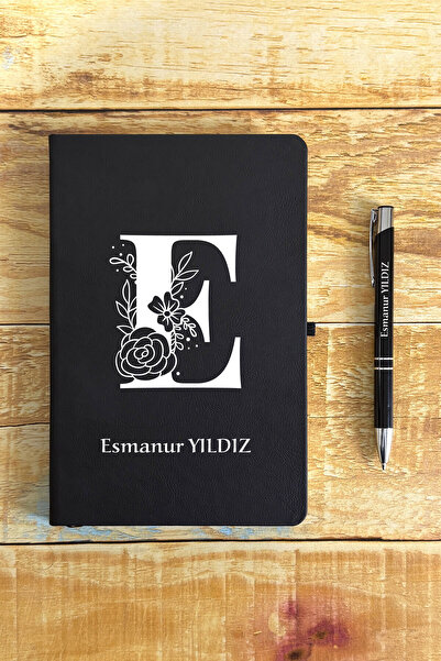 HediyeHanesi Kişiye Özel İsimli Siyah Ajanda Not Defteri ve Kalem Seti 2413B1005